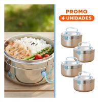Pack4 Contenedor Termico Circular Cuadrado Plateado y Celeste con Interior de 1200ml