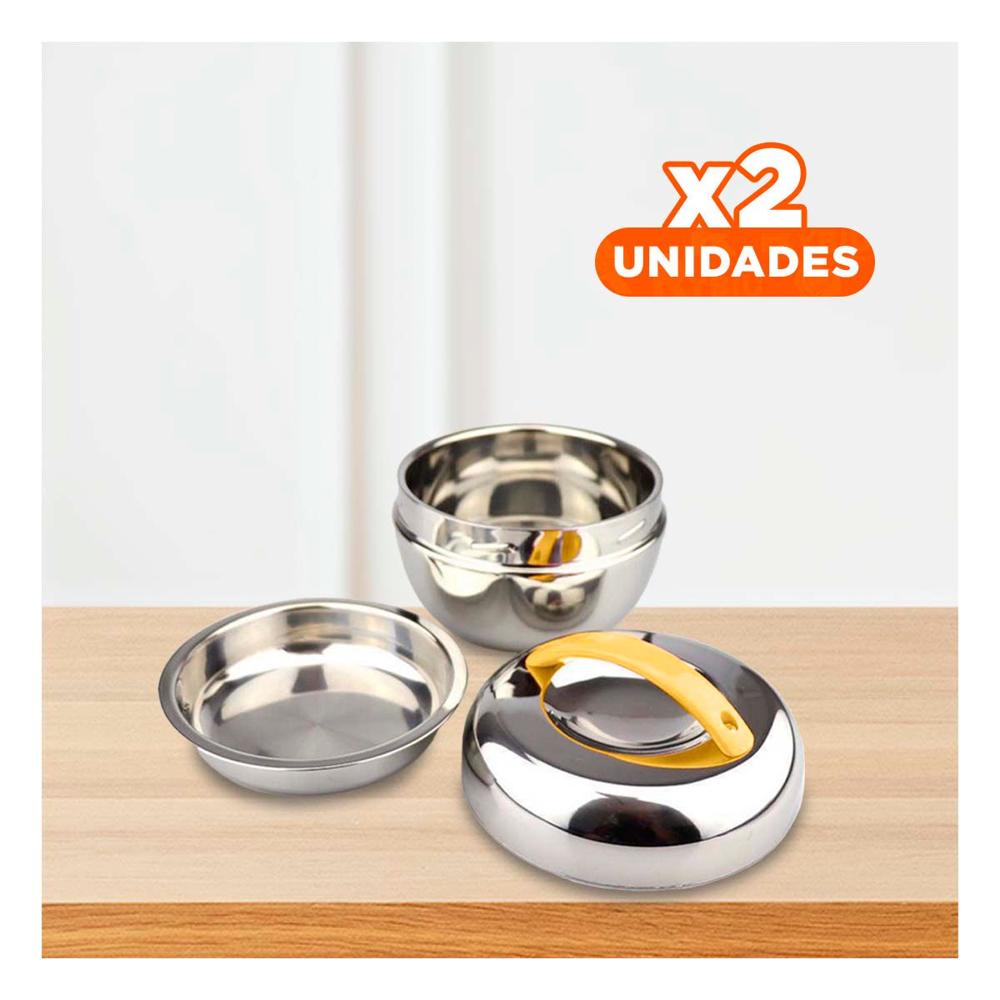 Pack2 Recipiente Termo Amarillo y Plomo Circular Ligero para Transportar Comidas YPapel Regalo