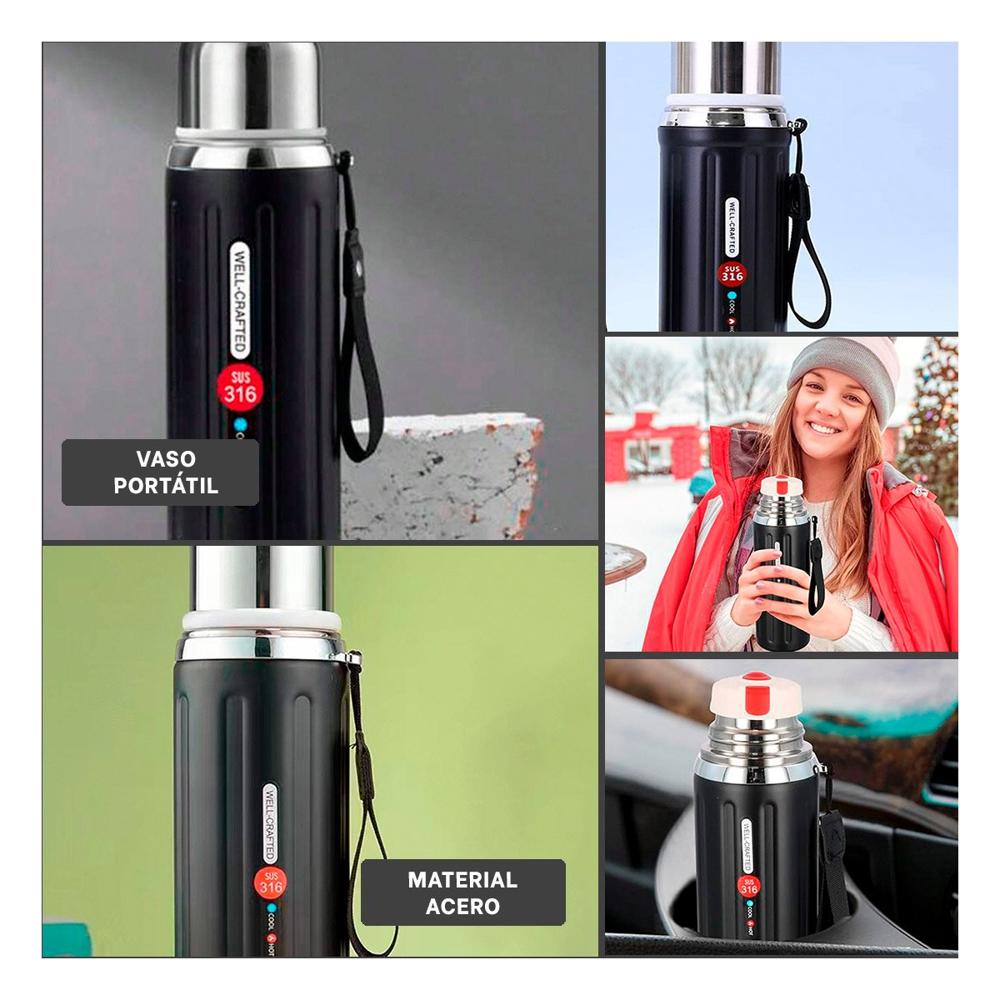 Termo 800ml Negro Doble Capa que Mantiene Temperatura por Horas YLigas Regalo