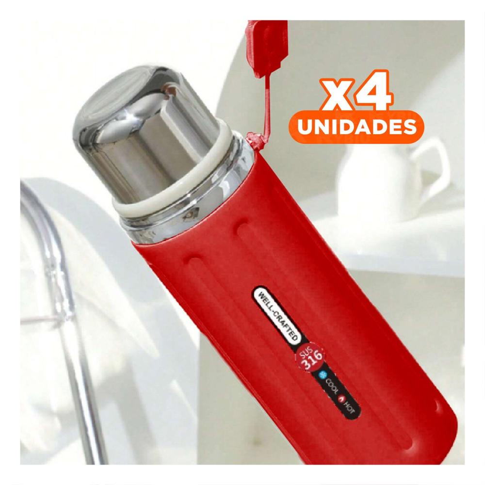 Pack4 Contenedor 800ml Rojo Degradado para Bebidas Calientes y Frias en Casa YRegalo Sticker