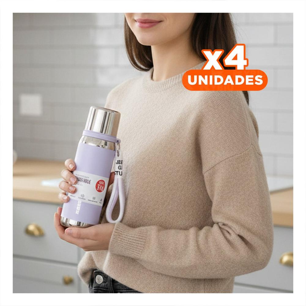 Pack4 Recipiente Térmico Lila 500ml para Transporte Fácil de Café Té y Bebidas YPapel Regalo
