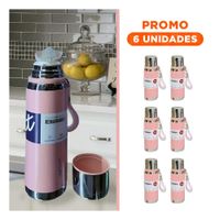 Pack6 Frasco Rosado 800ml con Tapa Segura para Café Té y Bebidas Calientes YRegalo Sticker