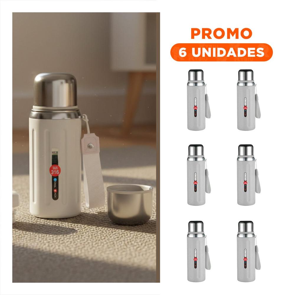 Pack6 Contenedor 800ml Blanco Doble Pared que Conserva Temperatura por Horas YRegalo Sticker