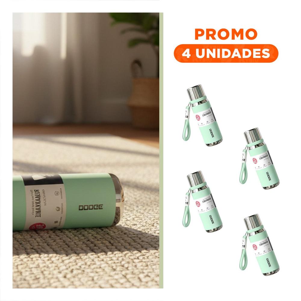 Pack4 Recipiente Térmico Verde Agua 500ml con Tapa Segura para Bebidas Calientes