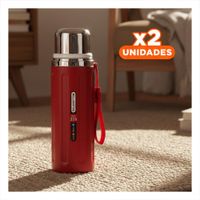 Pack2 Envase 800ml Rojo Degradado para Mantener Bebidas Calientes o Frias