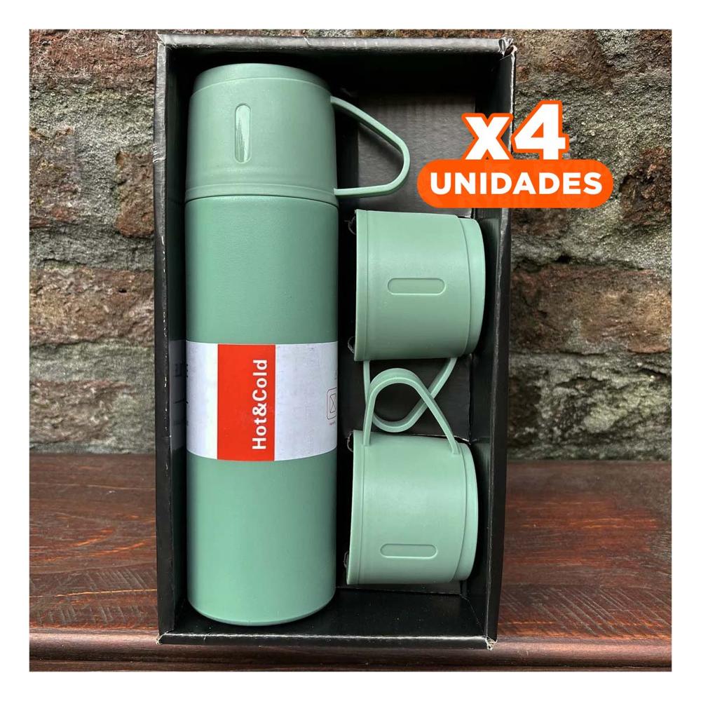 Pack4 Vaso Termico Verde con 2 Tazas para Viaje y Oficina YPapel Regalo