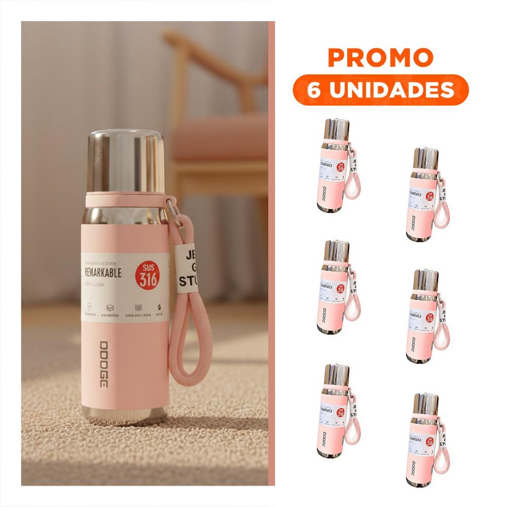 Pack6 Frasco Rosado 500ml con Tapa Segura para Café Té y Bebidas Calientes YRegalo Sticker