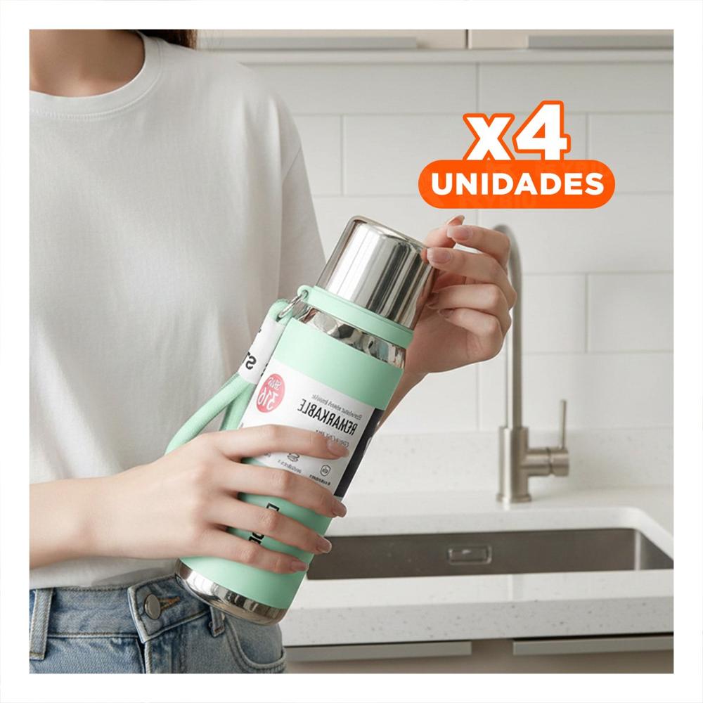 Pack4 Frasco Verde Agua 500ml para Café Té y Bebidas Diarias en Oficina YRegalo Sticker