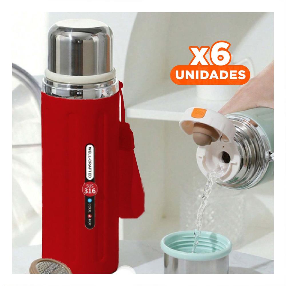 Pack6 Contenedor 800ml Rojo con Tapa Hermetica y Diseño Moderno para Oficina