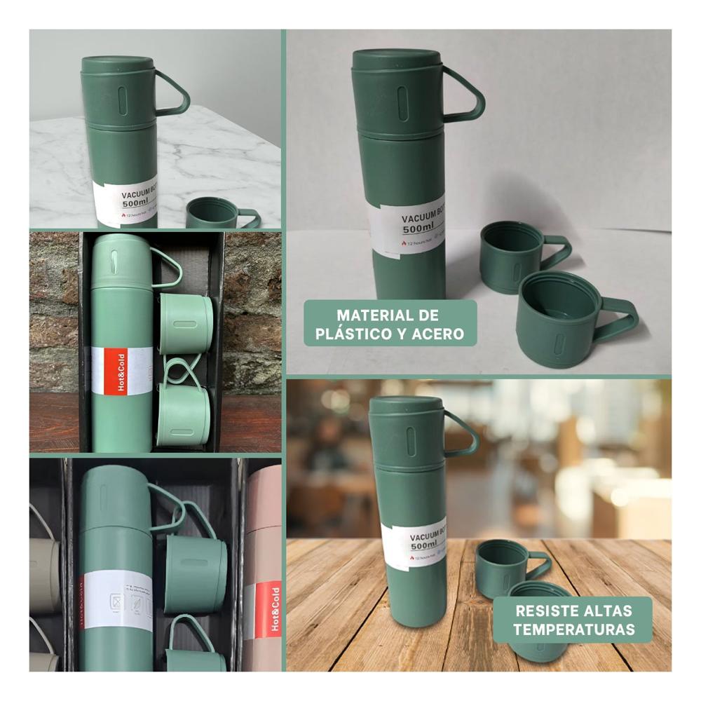 Contenedor Termico Individual con 2 Tazas Verde para Hogar Oficina YLigas Regalo