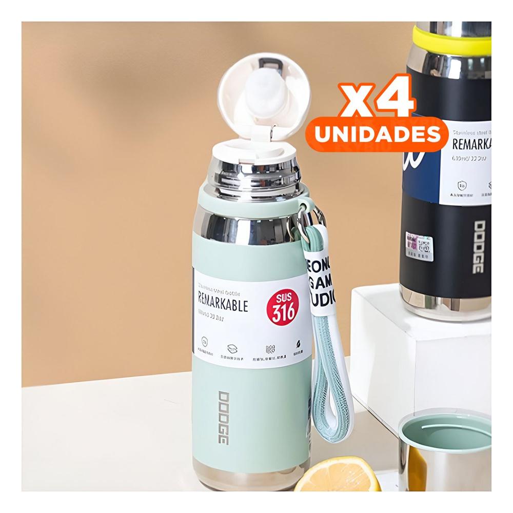 Pack4 Frasco Verde Agua 800ml para Café Té y Bebidas Diarias en Oficina YRegalo Sticker