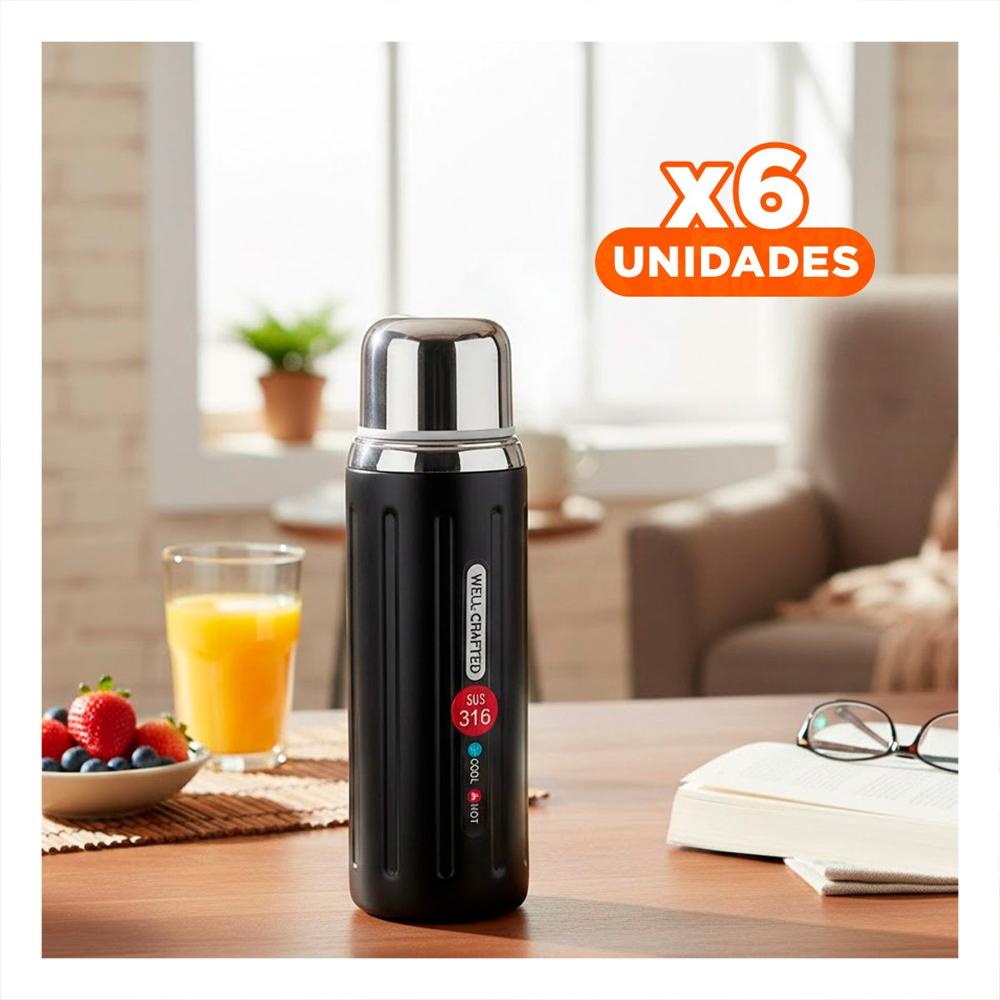 Pack6 Contenedor 800ml Negro con Tapa Hermetica y Diseño Moderno para Oficina