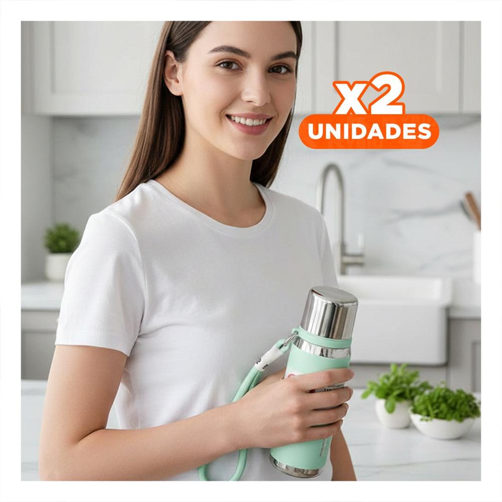 Pack2 Recipiente Térmico Verde Agua 500ml con Tapa Hermética para Café y Jugos YPapel Regalo