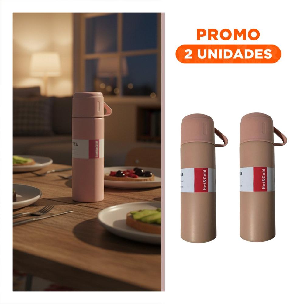 Pack2 Vaso termico personal con 2 tasas rosado comodo para oficina y viaje YRegalo Sticker