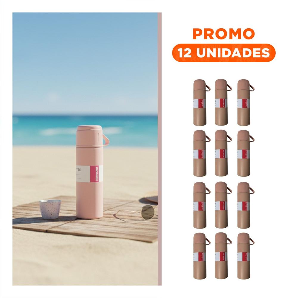 Pack12 Contenedor termico portatil con 2 tasas rosado moderno para viaje