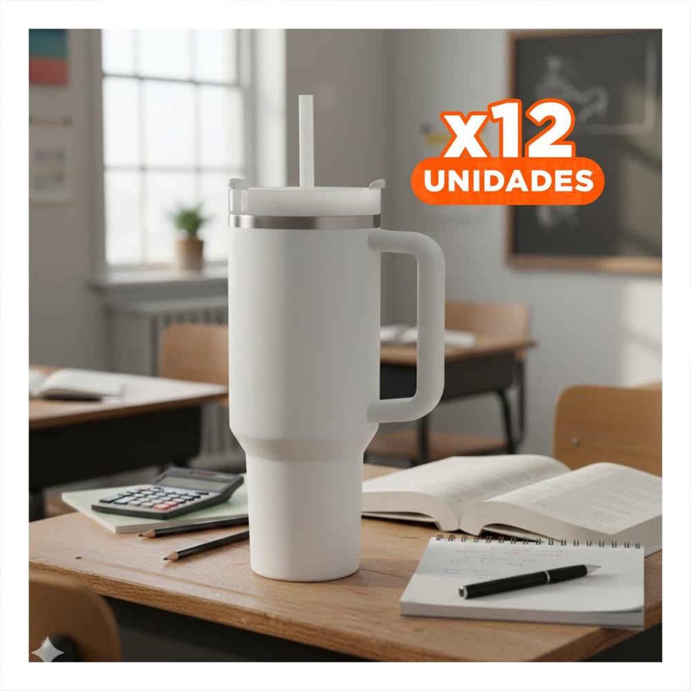 Pack12 Tomatodo Insulado con Asa y Pico 1200ML Blanco para Gimnasio Y Regalo Sticker