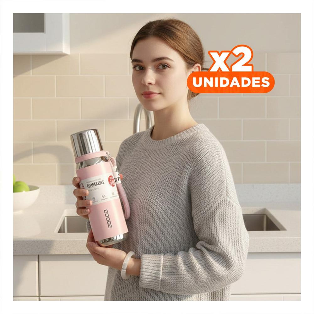 Pack2 Recipiente Térmico Rosado 500ml para Oficina Hogar y Transporte de Bebidas