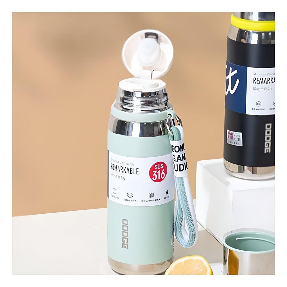 Termo Verde Agua 800ml para Transporte Fácil de Bebidas Calientes y Frías YPapel Regalo