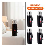 Pack4 Envase 800ml Negro Doble Capa que Conserva Temperatura por Horas