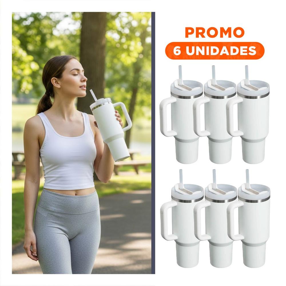 Pack6 Botella Insulada con Asa y Pico 1200ML Blanco Resistente Y Regalo Sticker