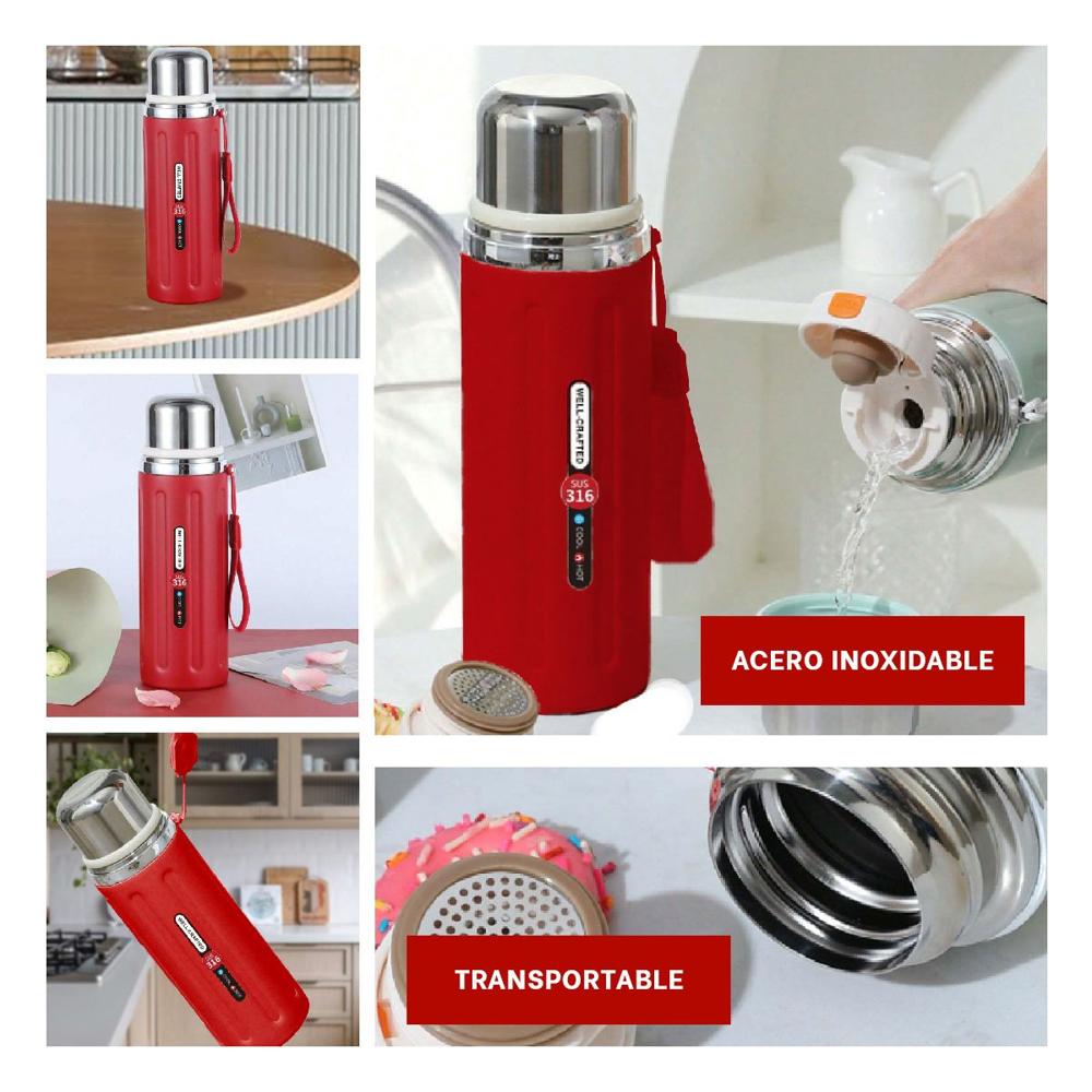 Termo 800ml Rojo Doble Capa que Mantiene Temperatura por Horas YLigas Regalo