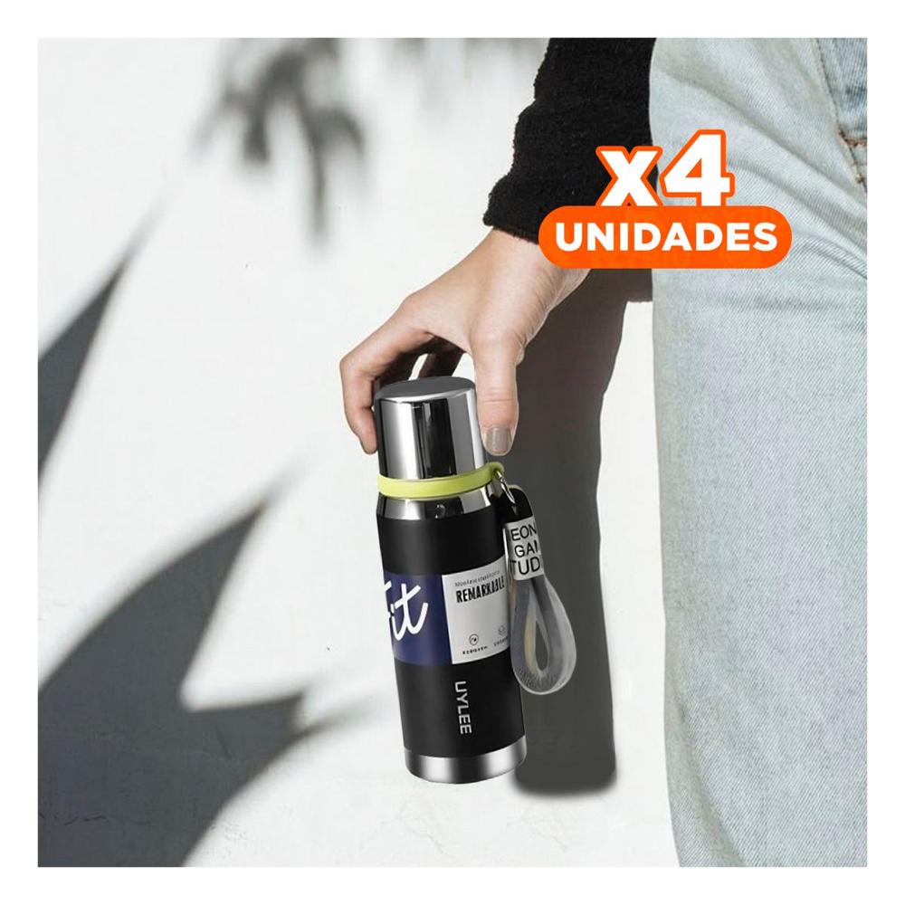 Pack4 Recipiente Térmico Negro 800ml para Transporte Fácil de Café Té y Bebidas YPapel Regalo