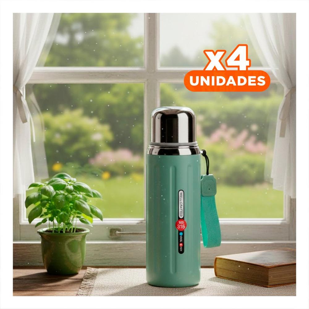 Pack4 Contenedor 800ml Verde Agua Degradado para Bebidas Calientes y Frias YRegalo Sticker