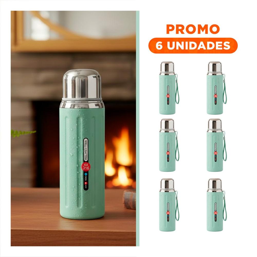 Pack6 Contenedor 800ml Verde Agua Doble Pared que Conserva Temperatura YRegalo Sticker
