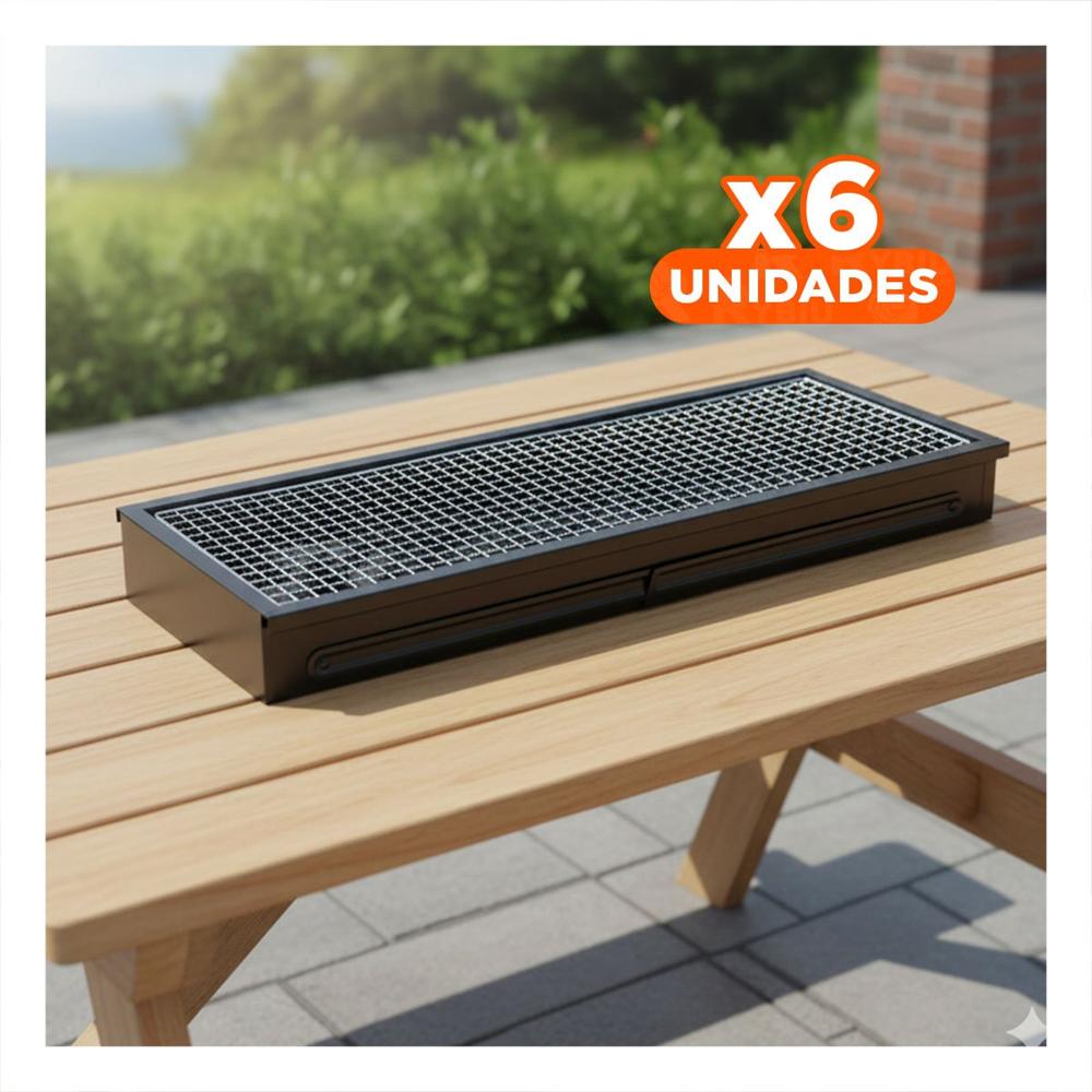 Pack6 Grill portatil 60x22x31 5 cm en color negro para terraza y patio