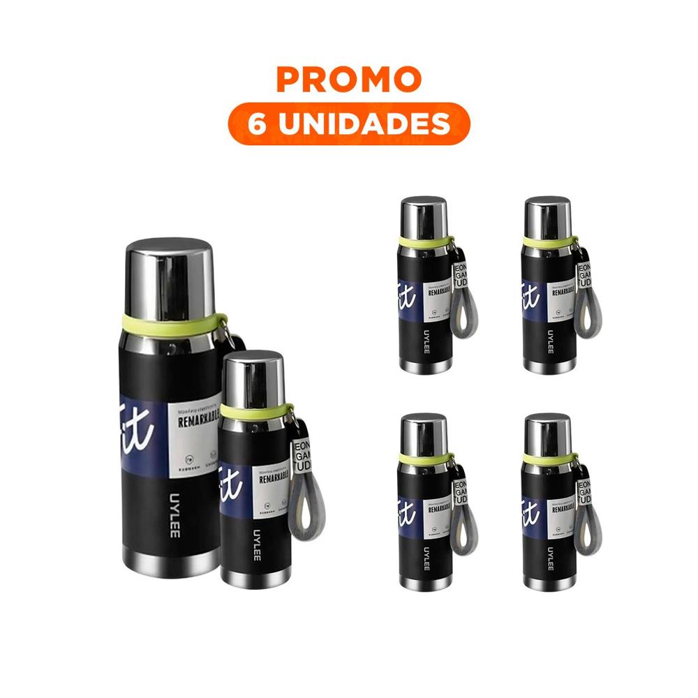 Pack6 Frasco Negro 800ml con Tapa Segura para Café Té y Bebidas Calientes YRegalo Sticker