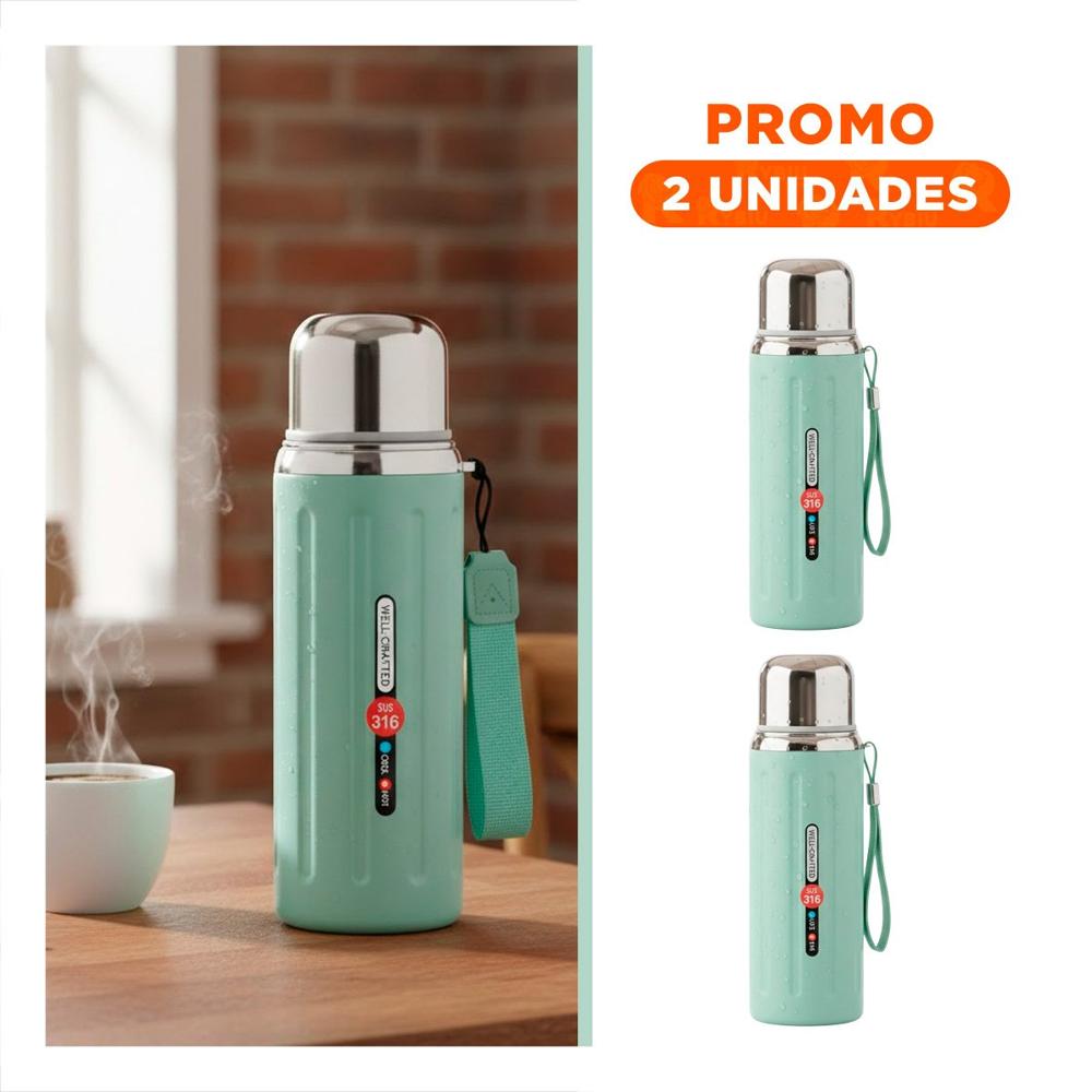 Pack2 Envase 800ml Verde Agua Resistente y Duradero para Llevar Bebidas YRegalo Sticker