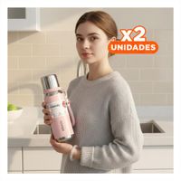 Pack2 Recipiente Térmico Rosado 500ml con Tapa Hermética para Café Té y Jugos YPapel Regalo