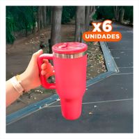 Pack6 Botella Termica en Color Fucsia de ABS y Acero con Asa y Pico 1200ML YPapel Regalo