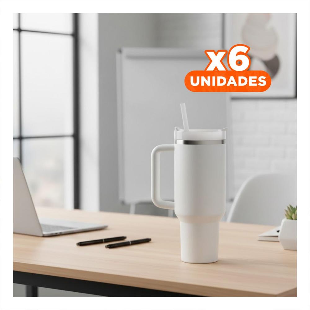 Pack6 Termo Insulado con Asa y Pico 1200ML Blanco para Viajes Y Papel Regalo