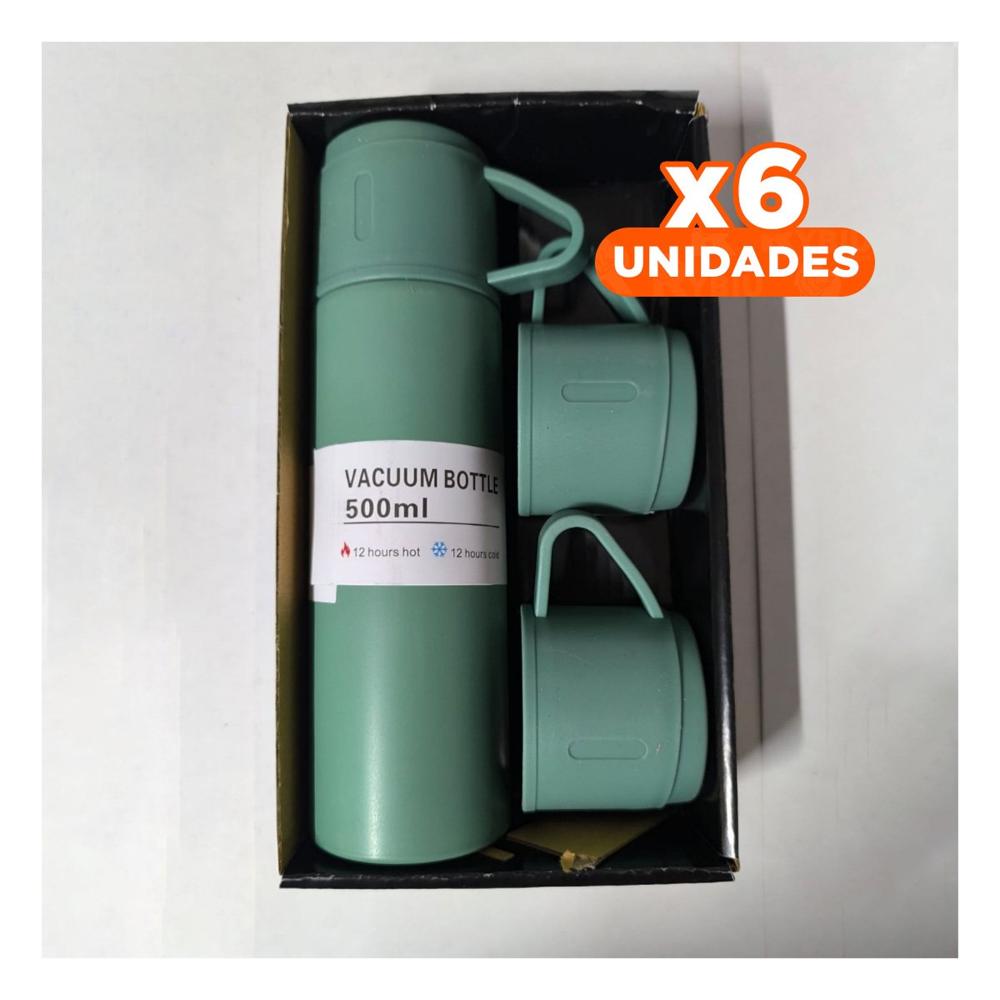 Pack6 Jarra Termica Verde con 2 Tazas para Oficina y Hogar