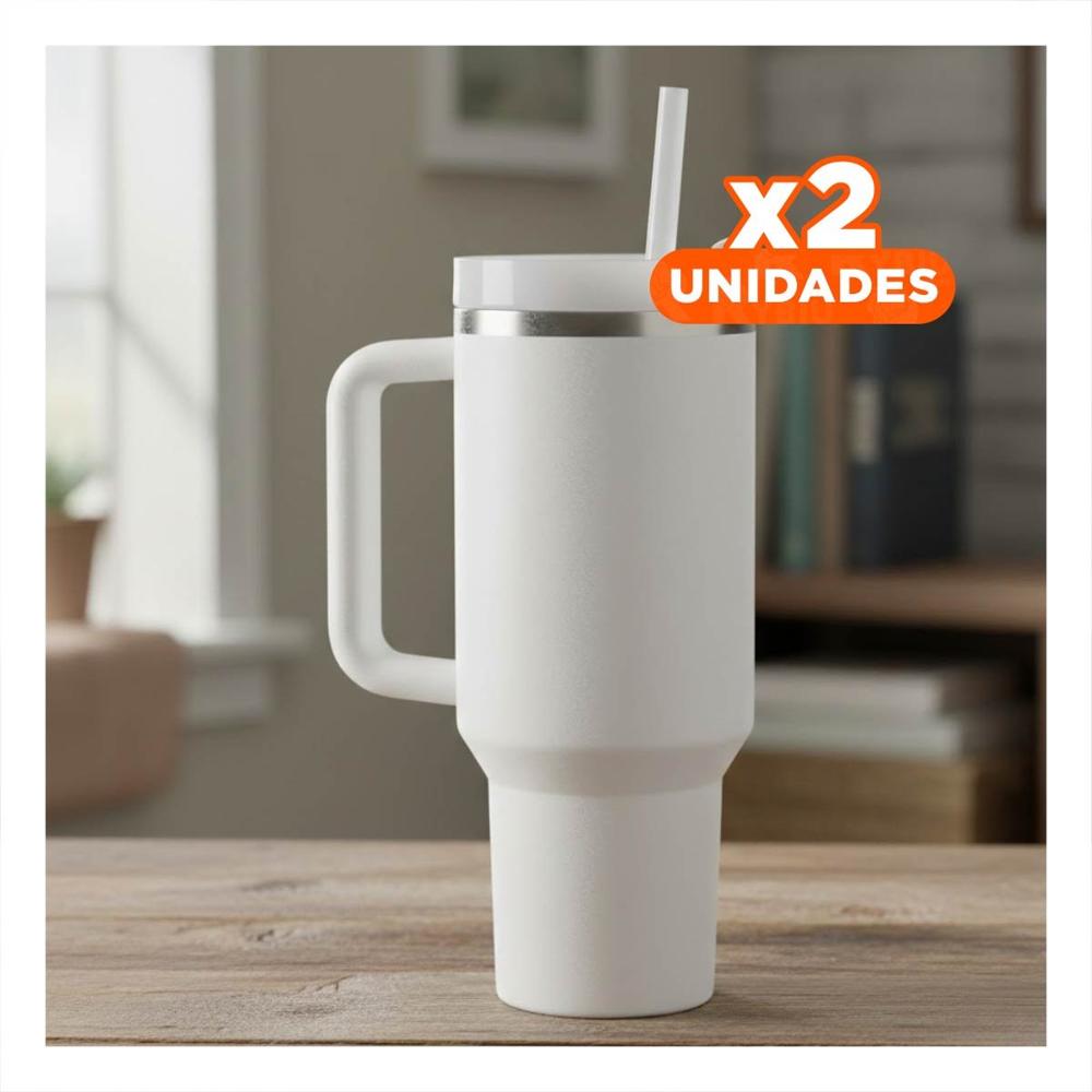 Pack2 Cilindro Termico con Asa y Pico 1200ML Blanco Deportivo Y Papel Regalo