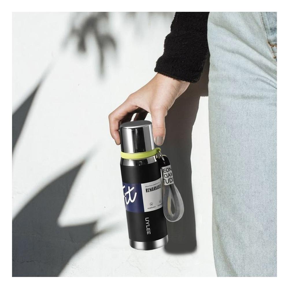 Termo Negro 800ml para Transporte Fácil de Bebidas Calientes y Frías YPapel Regalo