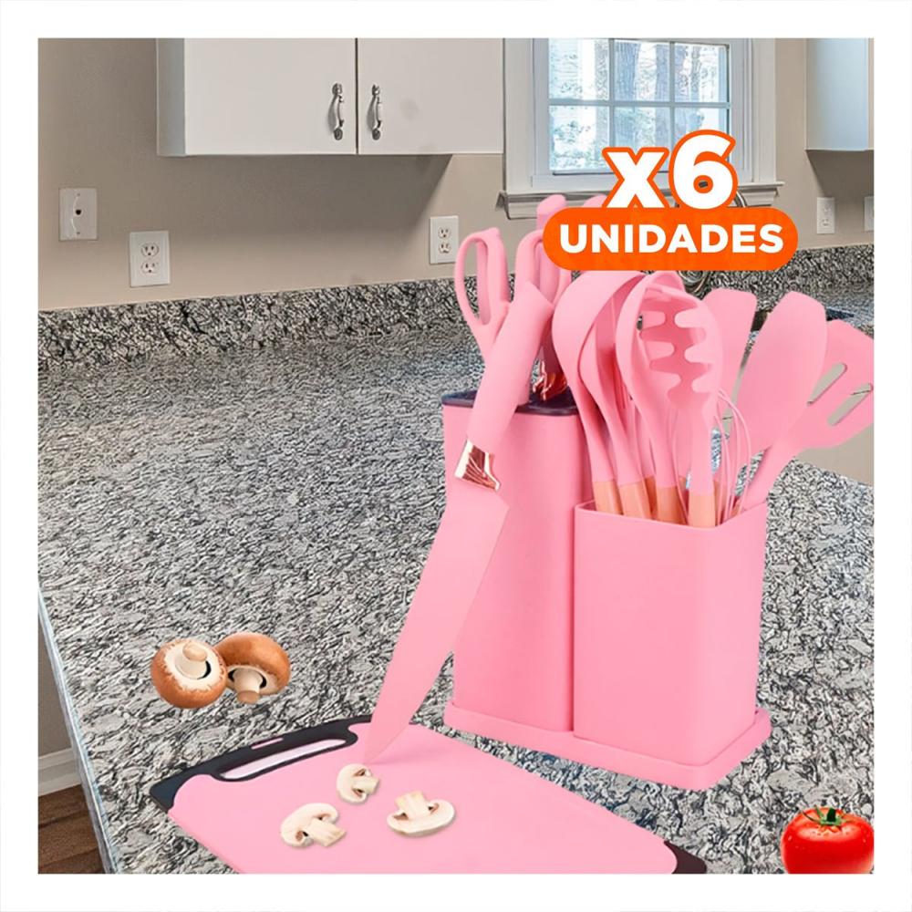 Pack6 Pack Rosado Integra 18 Piezas en Cocina Moderna Inoxidable