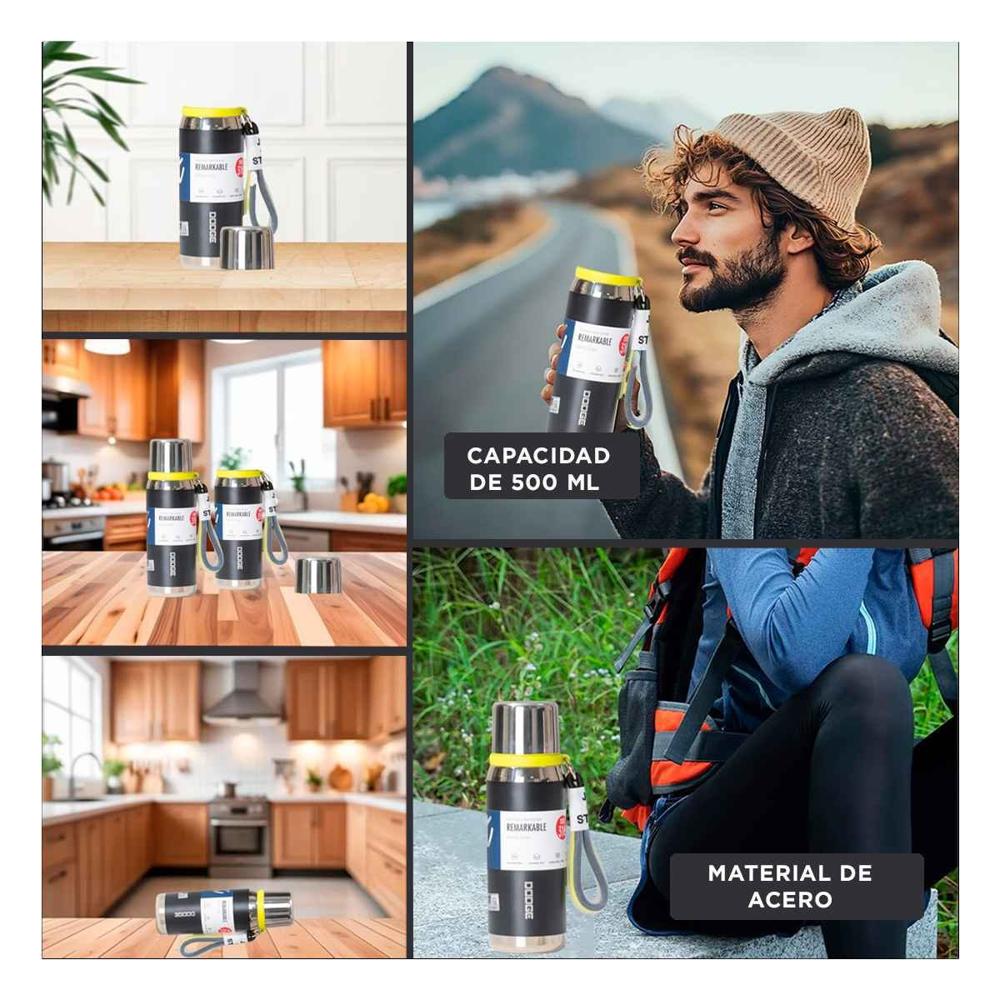 Termo Negro 500ml con Tapa Segura para Café Té y Bebidas Frías YLigas Regalo