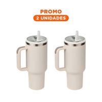 Pack2 Taza Termica en Color Crema de ABS y Acero con Asa y Pico 1200ML YRegalo Sticker