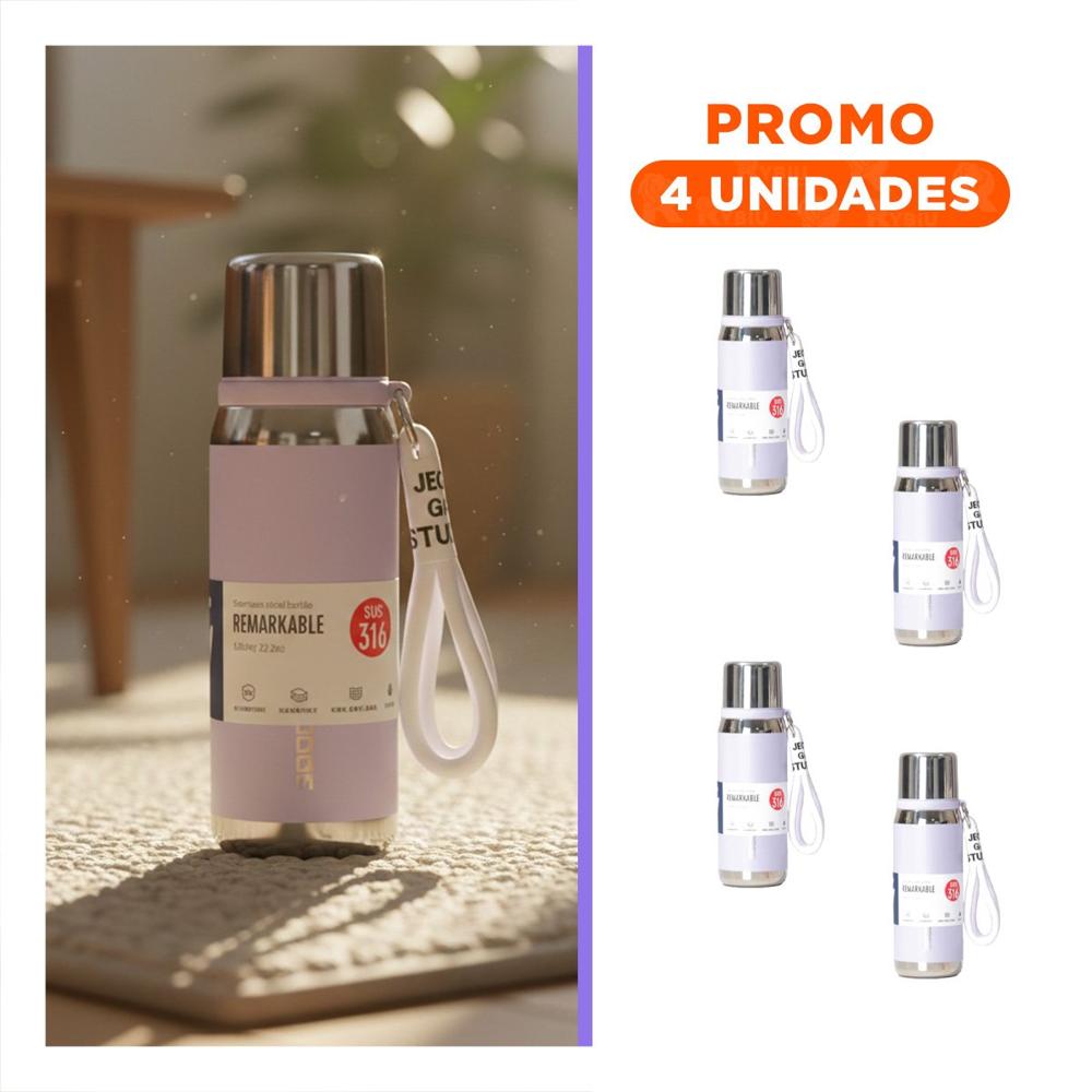 Pack4 Recipiente Térmico Lila 500ml con Tapa Segura para Bebidas Calientes