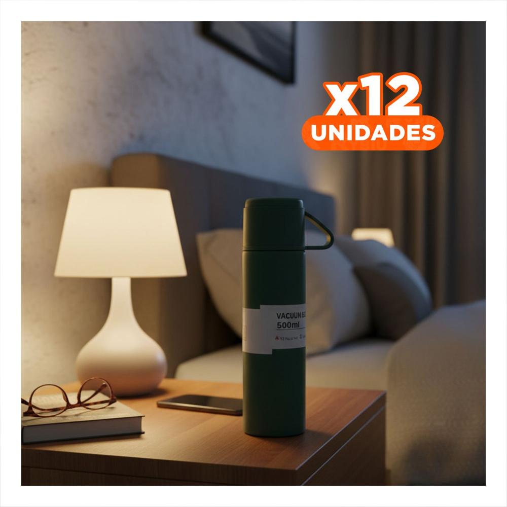 Pack12 Vaso Termico con 2 Tazas Verde para Oficina y Viaje YRegalo Sticker