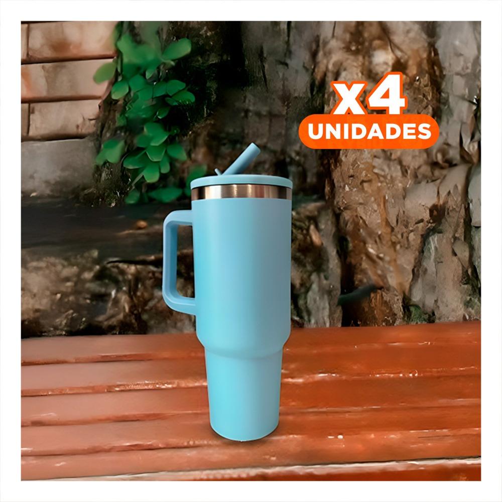 Pack4 Taza 1200ML en Color Celeste con Asa Comoda y Pico ABS y Acero YRegalo Sticker