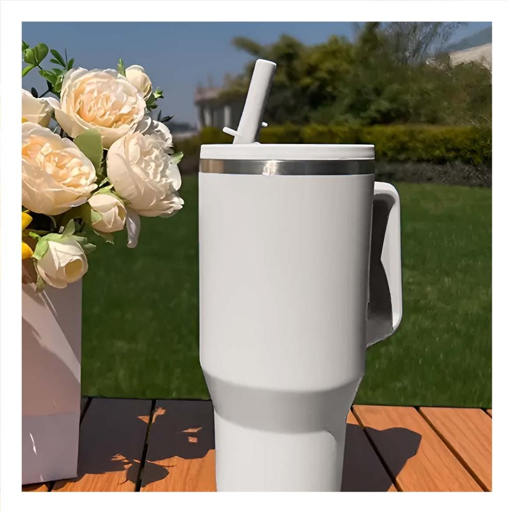Termo en Color Crema con Pico Integrado y Asa Comoda 1200ML de ABS y Acero YPapel Regalo