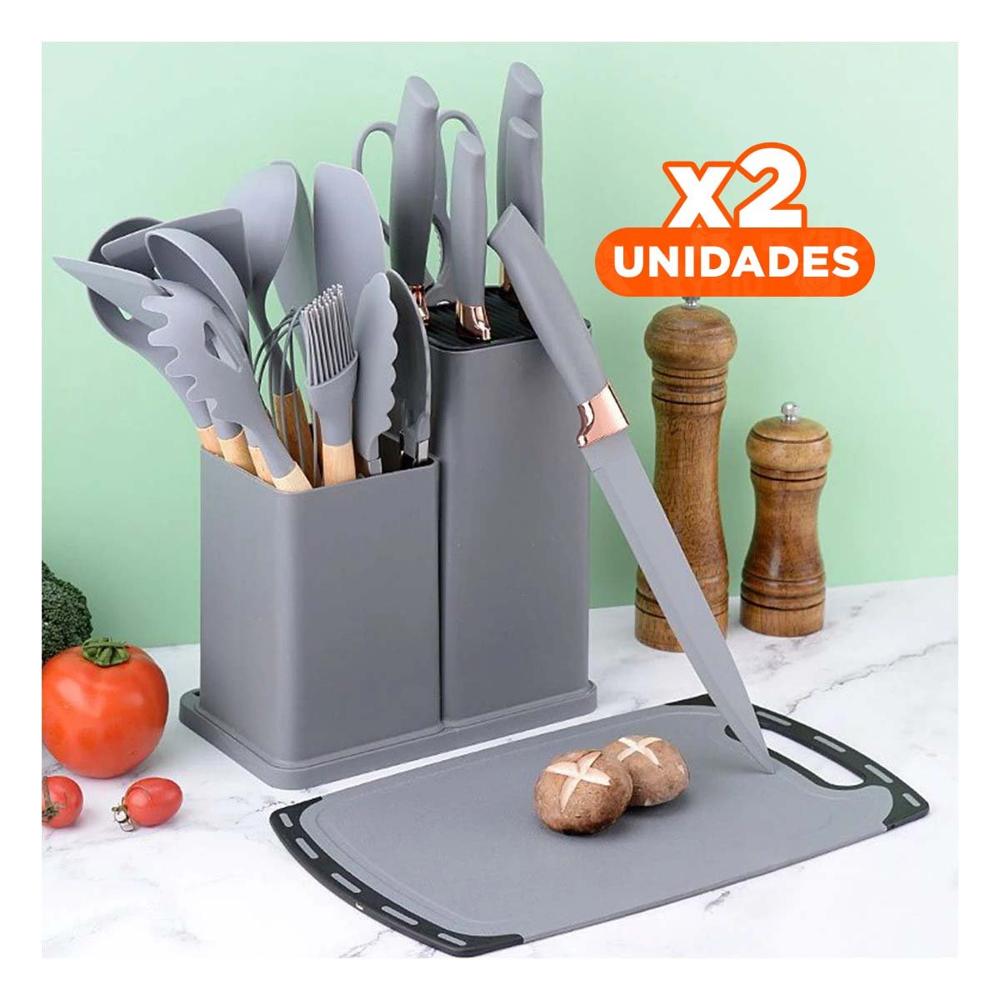 Pack2 Utensilios 18 Piezas Plomo para Cocina con Tabla Inoxidable YPapel Regalo