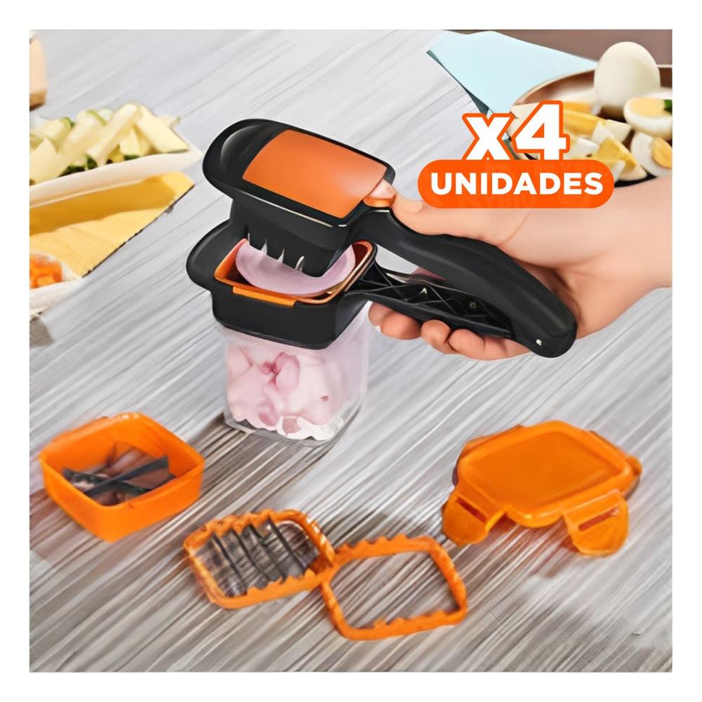 Pack4 Equipo Picador de Frutas y Verduras Negro y Naranja Cocina Facil Rapida Y Regalo Sticker