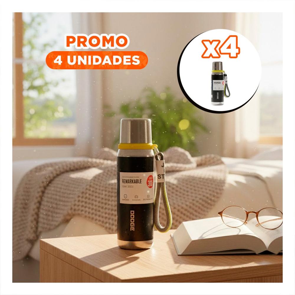 Pack4 Frasco Negro 500ml para Café Té y Bebidas Diarias en Oficina y Hogar YRegalo Sticker