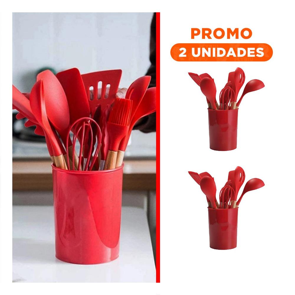 Pack2 Conjunto Domestico 12 Piezas Fabricado en Silicona Color Rojo para Hogar YRegalo Sticker