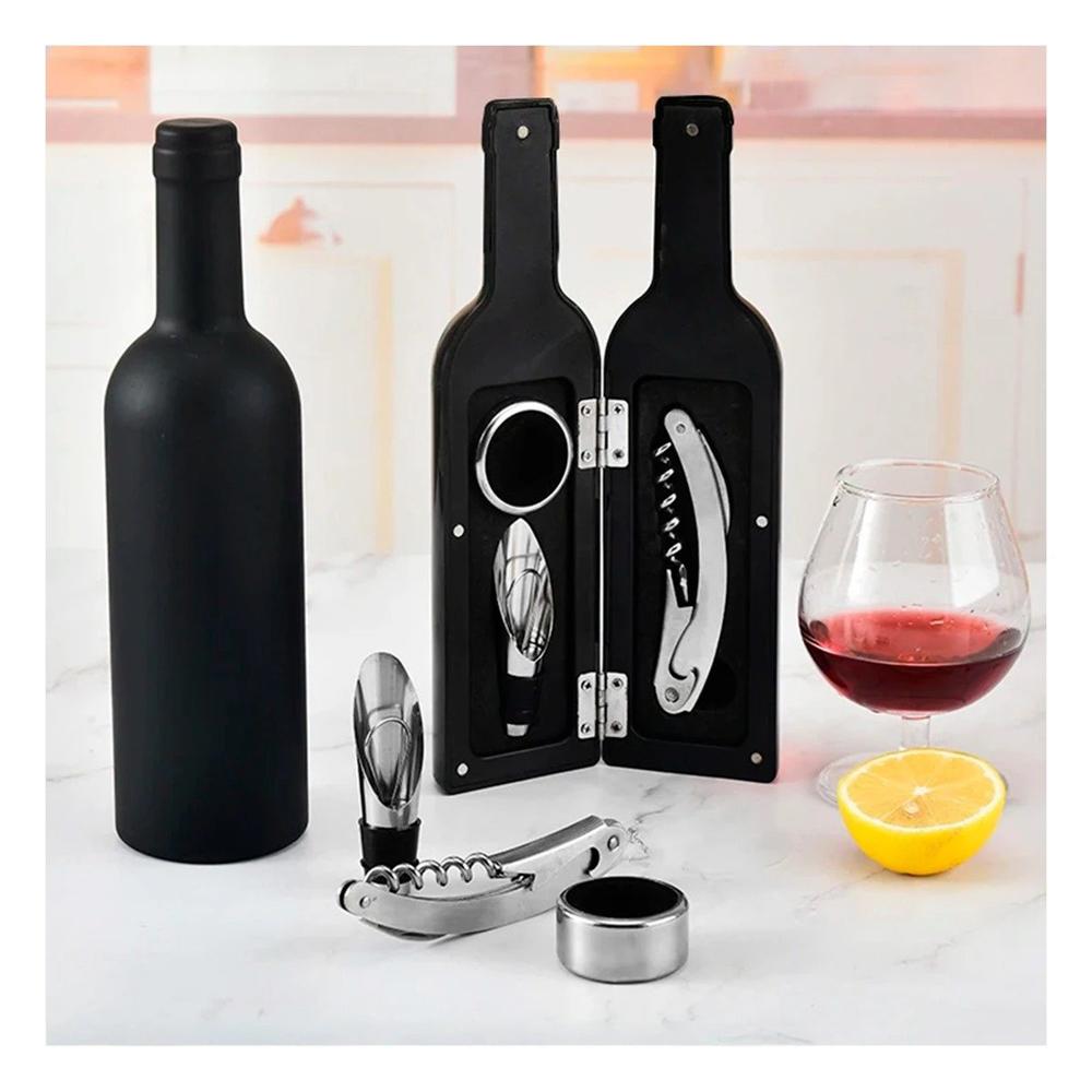 Botella Saca Corcho Pequeno 4 Piezas Negro Decorativo para Hogar y Navidad Y Papel Regalo