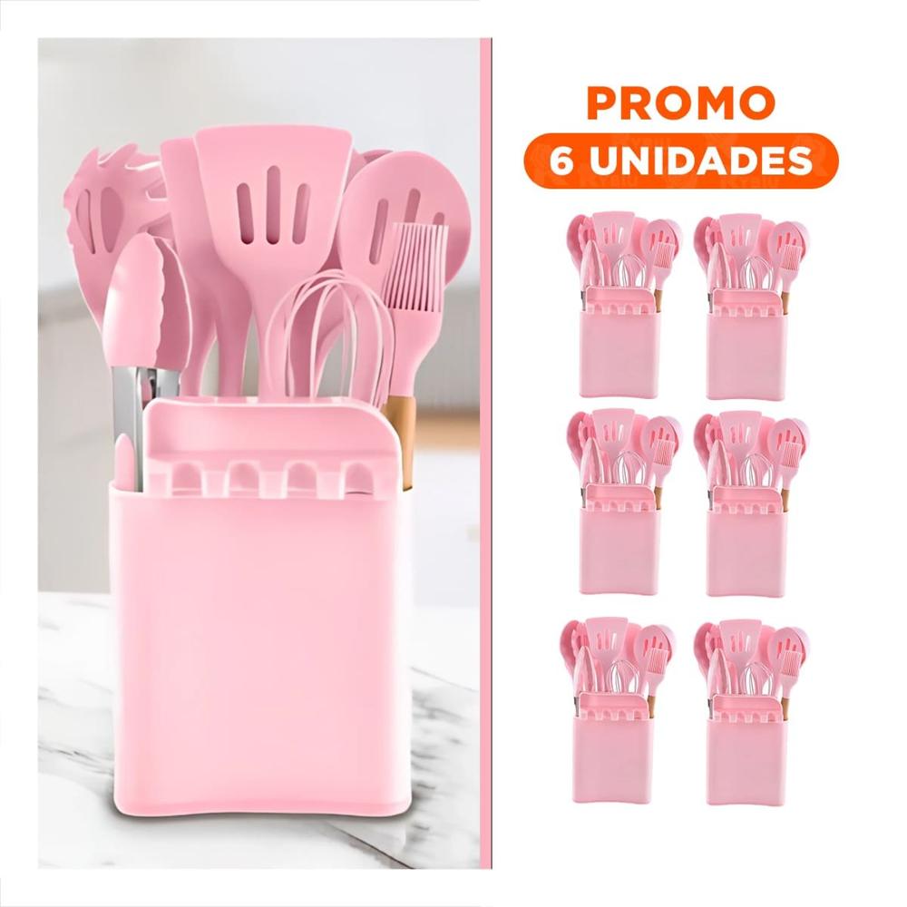 Pack6 Set Elegante de Color Rosado de 11 Cucharones Silicona con Soporte YRegalo Sticker